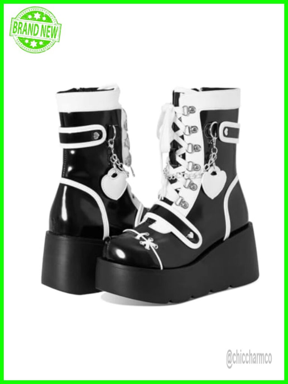 Goth Platform Buckle Boots Chunky High Heel Lace Up Punk Motorcycle Combat Chain